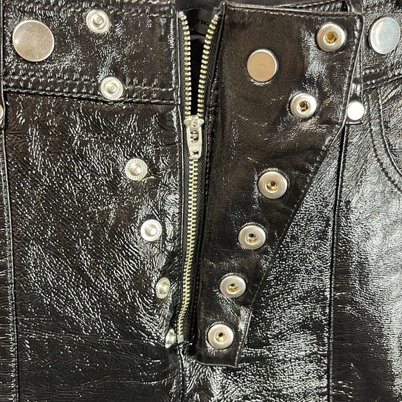 Alexander Wang Leather Pants Zipper Ankle Silvertone Disk Snaps 5-Pocket Style - Picture 8 of 14